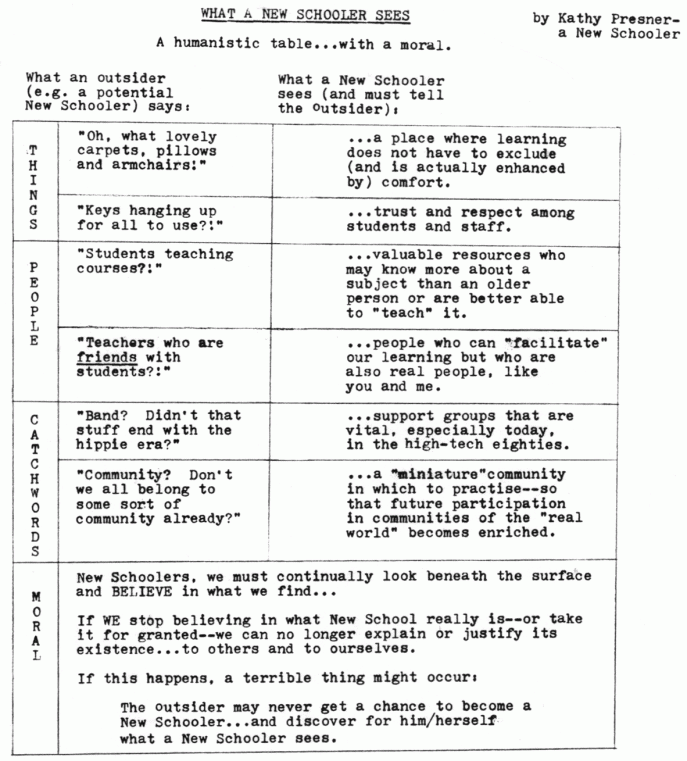 What a New Schooler Sees