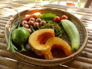 fresh vegetables in wood bowl