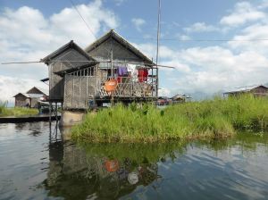 wood building with satellite dish