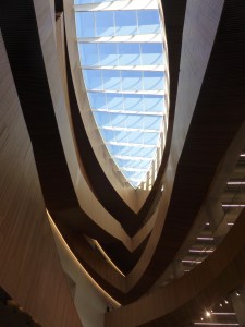 ceiling wood and window at the library