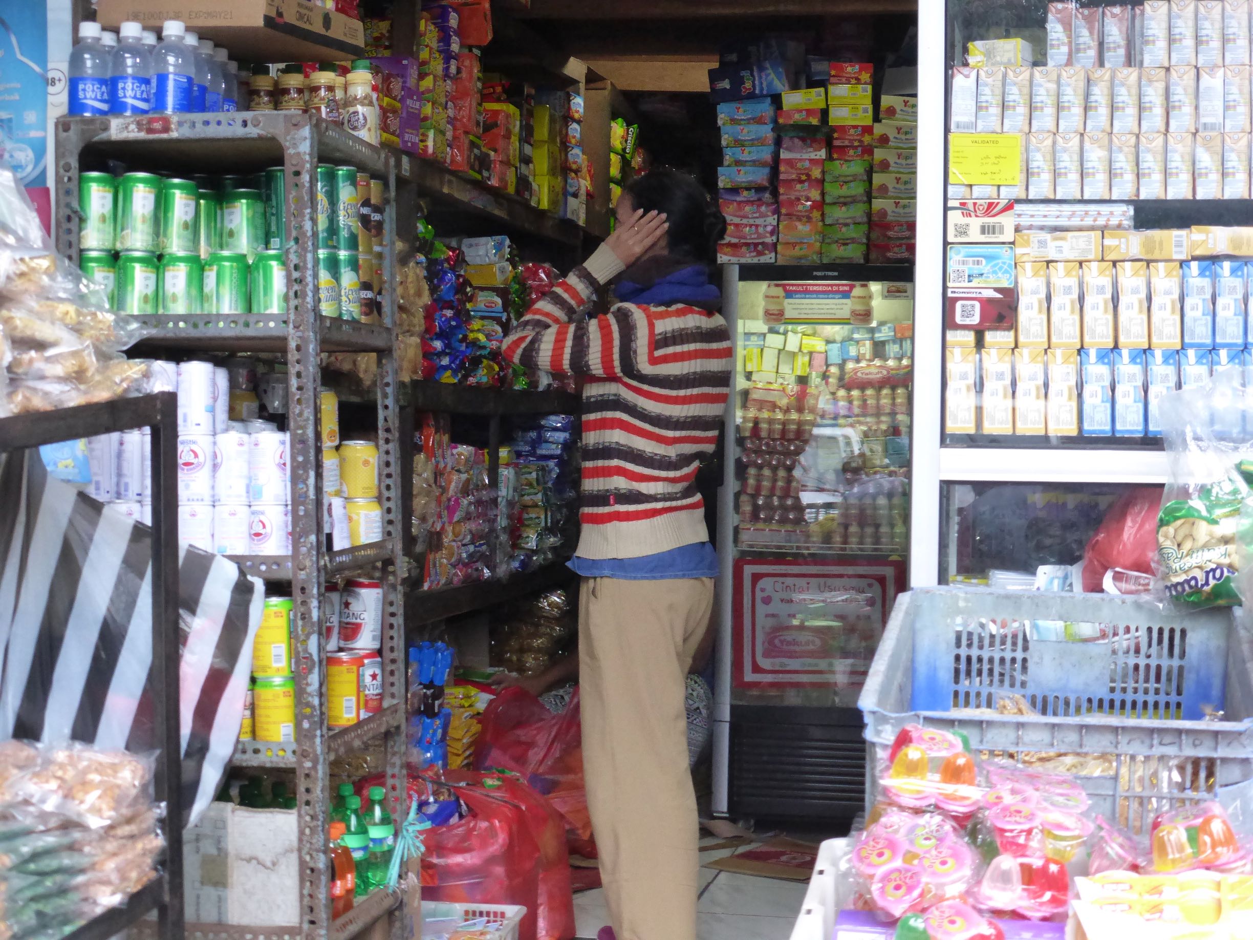 woman looking at goods on shelves