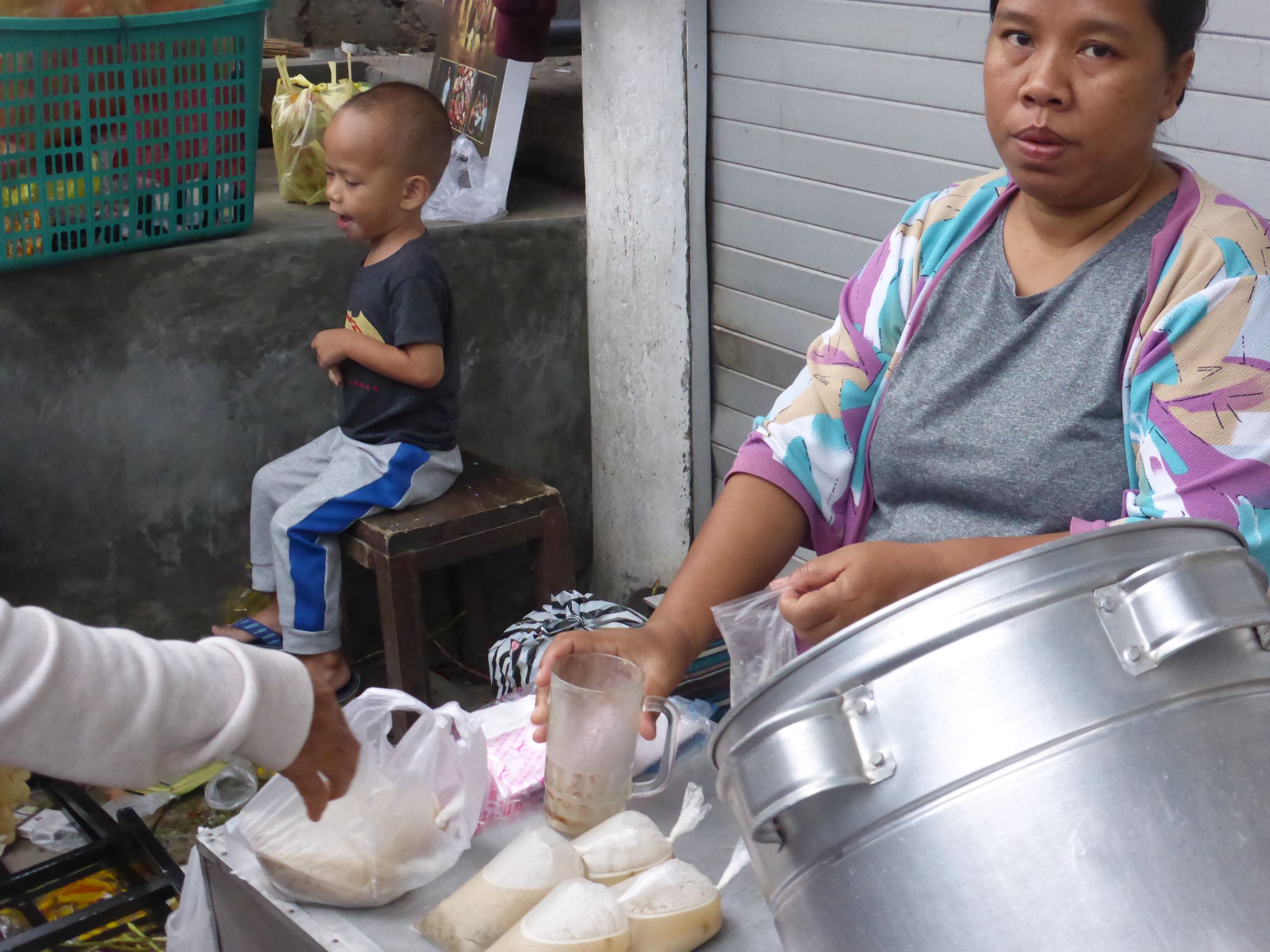 market seller with child